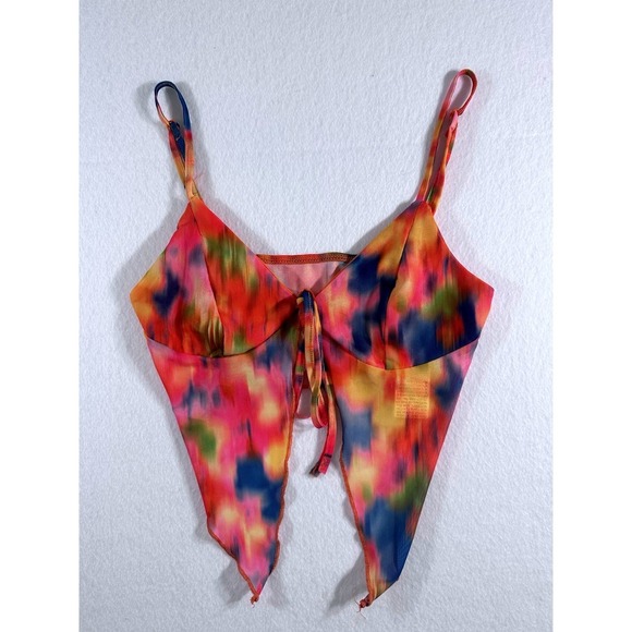 SHEIN Tops - SHEIN Womens S Tie Front Mesh Cami Crop Top Multi Color Abstract Psychedelic Y2K